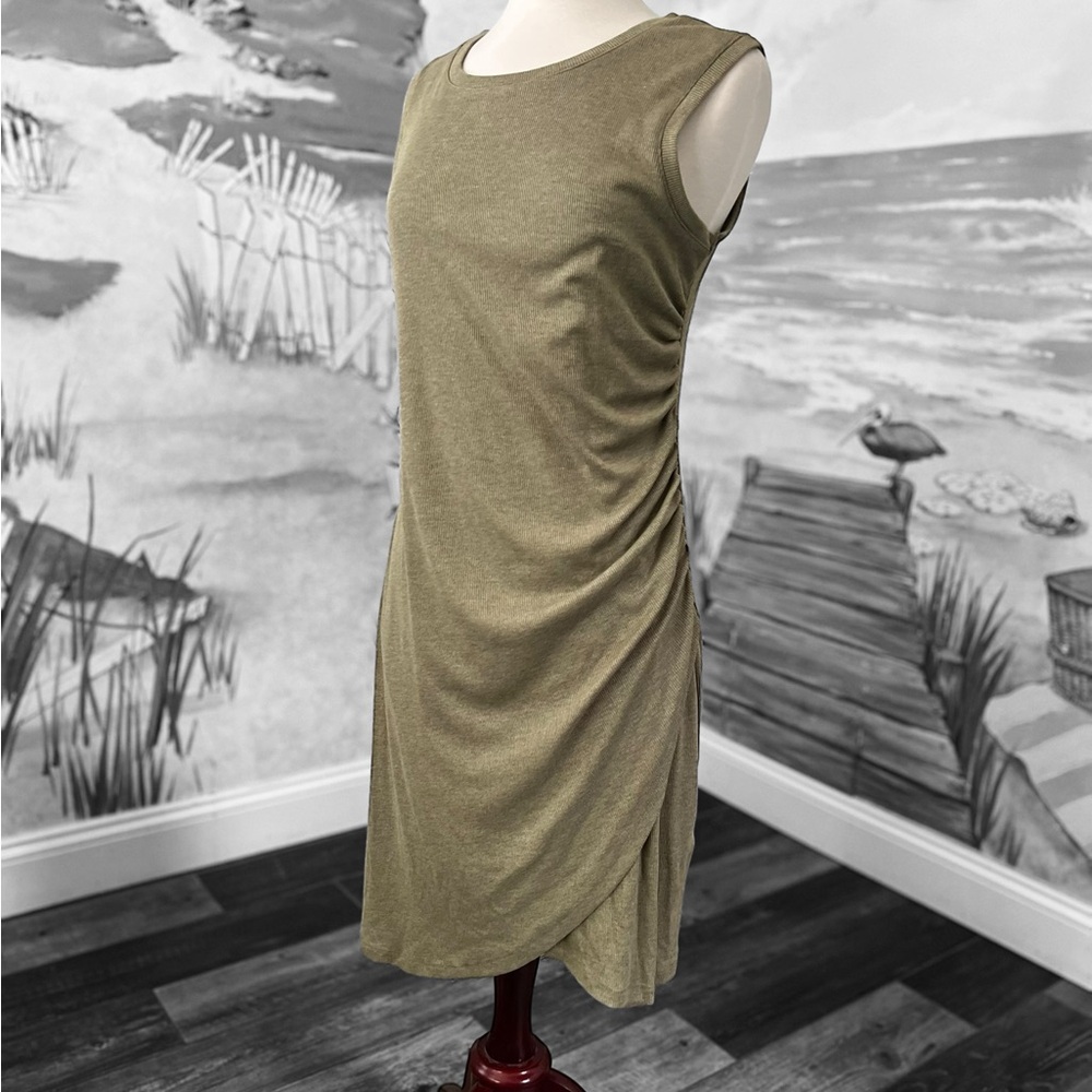 🌿 Z SUPPLY Olive Green Ribbed Side Ruched Tank Dress